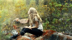 Stones nature Trees woman blondes