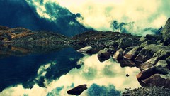 Stones nature water Mountains clouds rocks lakes reflections
