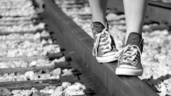Stones Shoes Converse balance railway railroad tracks grayscale