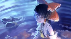 Stones water bows long hair brown eyes hakurei reimu bare 