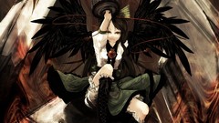 Stones weapons wings feathers sitting bows skirts long hair 