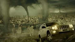 Storm cars cityscapes tornadoes fantasy art