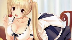 Strawberries blondes anime girls brown eyes cleavage thigh highs