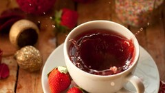 strawberries tea cup liquid Berries fruit