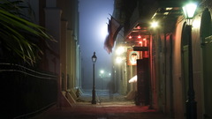 Street lantern lights fog