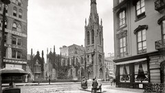 Street monochrome buildings historic new york city churches old 