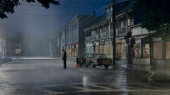 Streets night rain cars