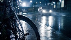 Streets rain cars Bicycles