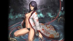 String Anime sitting kimono anime girls short hair black hair 