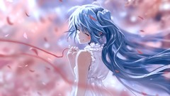 String dress blush blue hair smiling long hair anime girls 