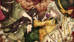 String eggs scissors DNA Hearts hats Knives white hair tongue 