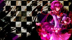 String Hearts red eyes skirts pink hair anime girls short hair 