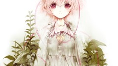 String Plants dress white background Hearts red eyes pink hair 