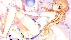 Stripes blondes long hair anime girls blue eyes panties