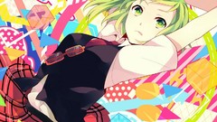 Stripes dots sunglasses green eyes short hair vocaloid green 