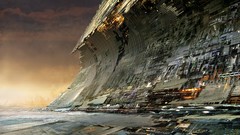 Structure tsunami concrete architecture concept art surreal 