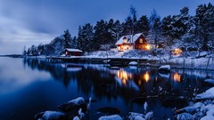 Style Landscapes nature snow winter blue sweden reflections 