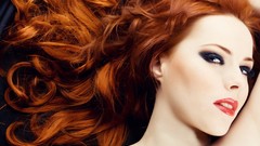 Style red woman faces green eyes lying down redheads