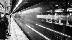 Subway grayscale train stations