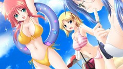 Summer Anime Beaches schoolgirls school anime girls meganekko 