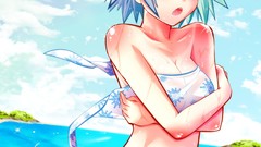 Summer Anime Manga wet white hair red eyes anime girls short 