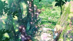 Summer children Anime Garden hide anime girls cherry blossoms 