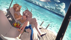 Summer dress Umbrellas red eyes Beaches studio anime girls blue 