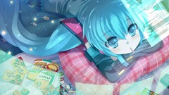 Summer food anime girls hatsune miku vocaloid pocky twintails 