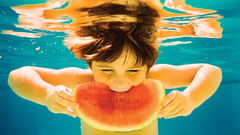Summer watermelons underwater children