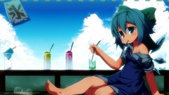 Summer wet Ribbons barefoot anime girls touhou cirno video games