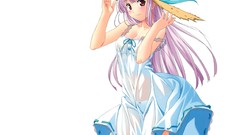 Summer white dress red eyes blush pink hair long hair underwear 