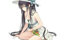 Summer white food Anime dress hats fruits long hair barefoot 