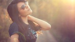 Summer woman sunglasses shirts brunettes portraits