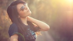 Summer woman sunglasses shirts brunettes portraits upscaled