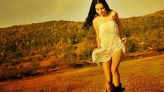 Summer woman walk fields