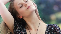 Summer woman young bokeh long hair closed eyes brownies depth 