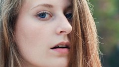 Summer woman young bokeh long hair open mouth portraits 