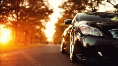 Sun autumn cars roads vehicles black cars Infiniti G37