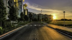 Sun buildings cities streets