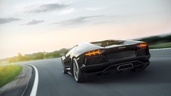 Sun cars Lamborghini Speed roads blurred vehicles 