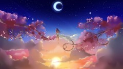 Sun clouds Anime crescent moon artwork skyscapes