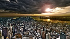 Sun clouds cityscapes city skyline