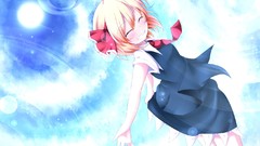 Sun clouds dress Ribbons blondes smiling anime girls closed 