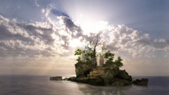 Sun clouds ocean Islands Castles artwork