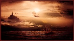 Sun clouds rise ships Dragons skies