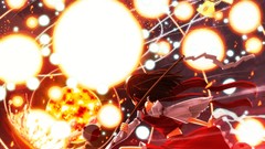 Sun fire fight staff red dress action skirts scarfs long hair 