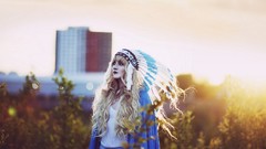 Sun head feathers blondes indian dressed Lovely Girls