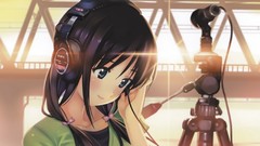 Sun headphones faces Sony bows sunlight long hair anime girls 