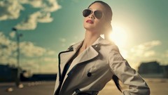 Sun light woman gloves jackets brunettes models aviator glasses
