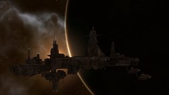 Sun orbit space station planets shadows science fiction eve 